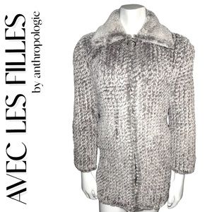 Avec Les Filles Women's Knitted Faux Fur Walker Coat Melange Grey Size Medium